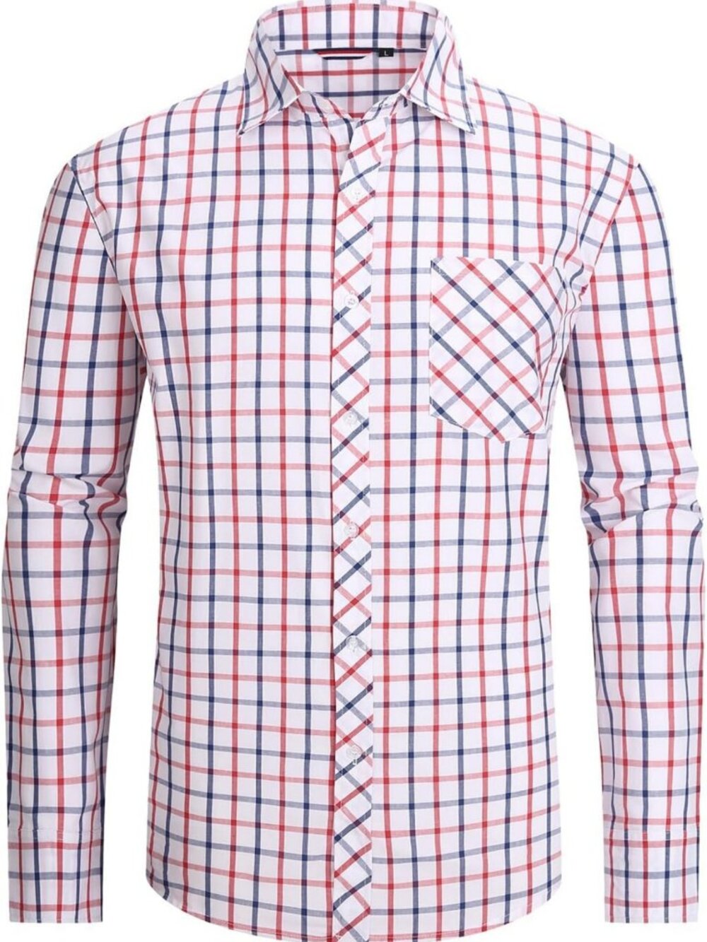 Men's Lightweight Long Sleeve Plaid Shirt, 100% Cotton, Business Casual with